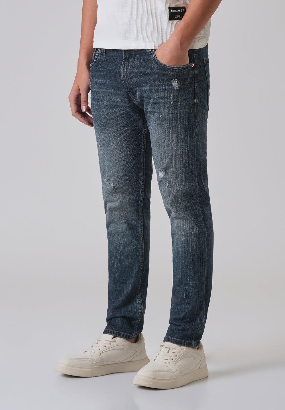 Blue Mid Fade Ankle Slim Fit Denim