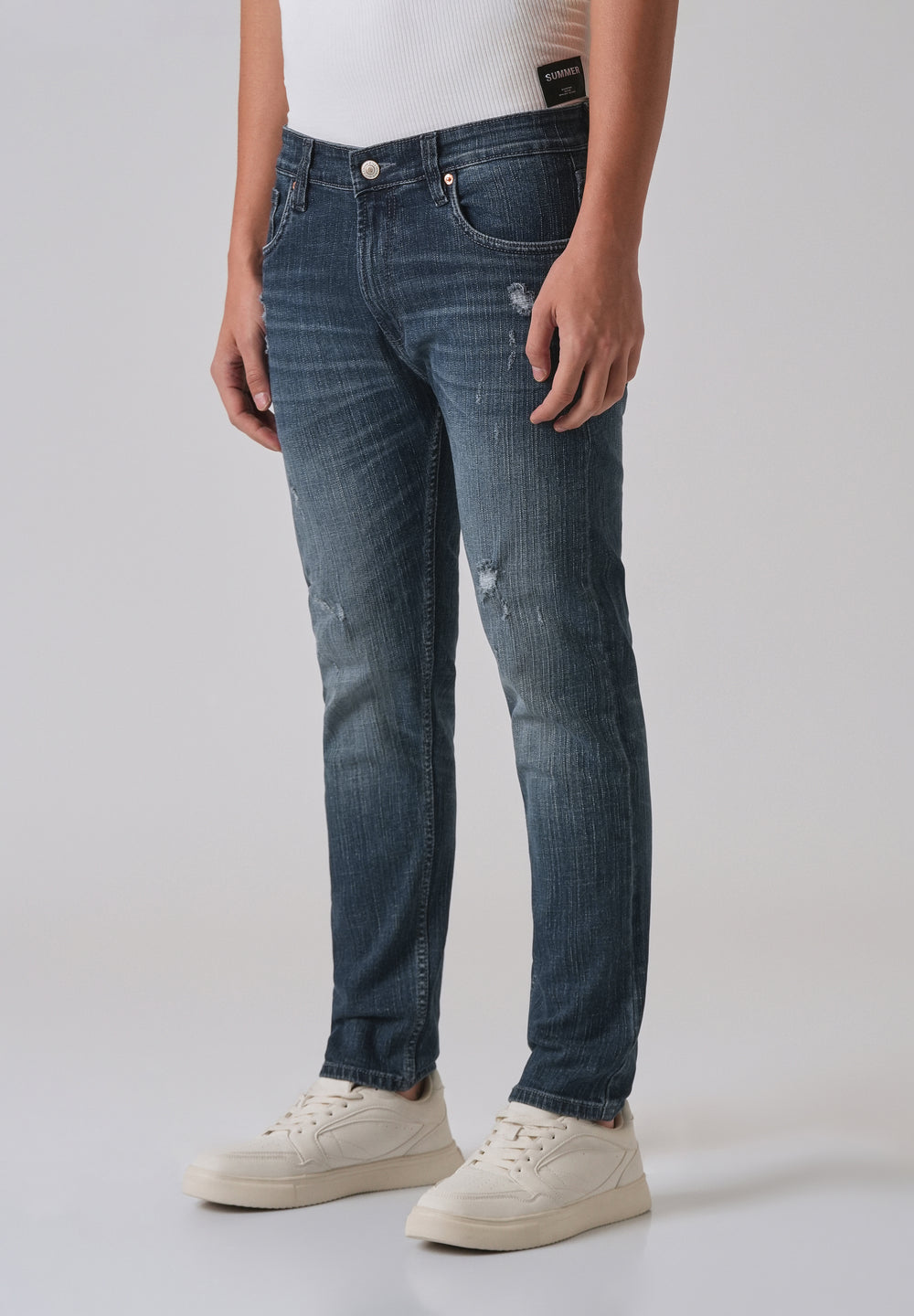 Blue Mid Fade Ankle Slim Fit Denim