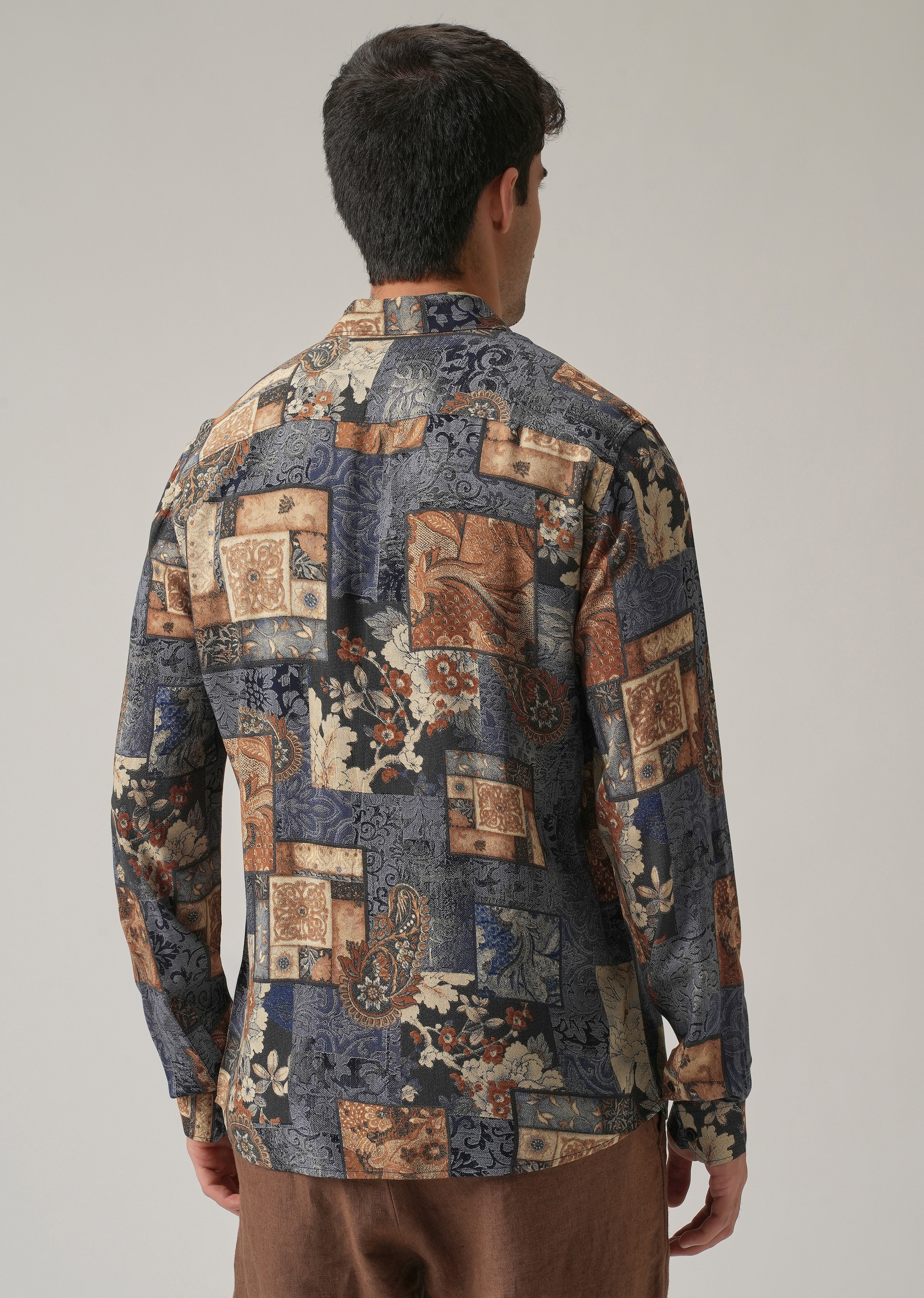 Blue Mosaic Print Feather Shirt