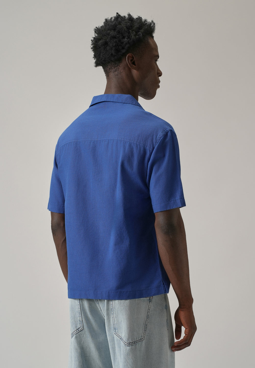 Blue Pattern Embroidery Linen Shirt