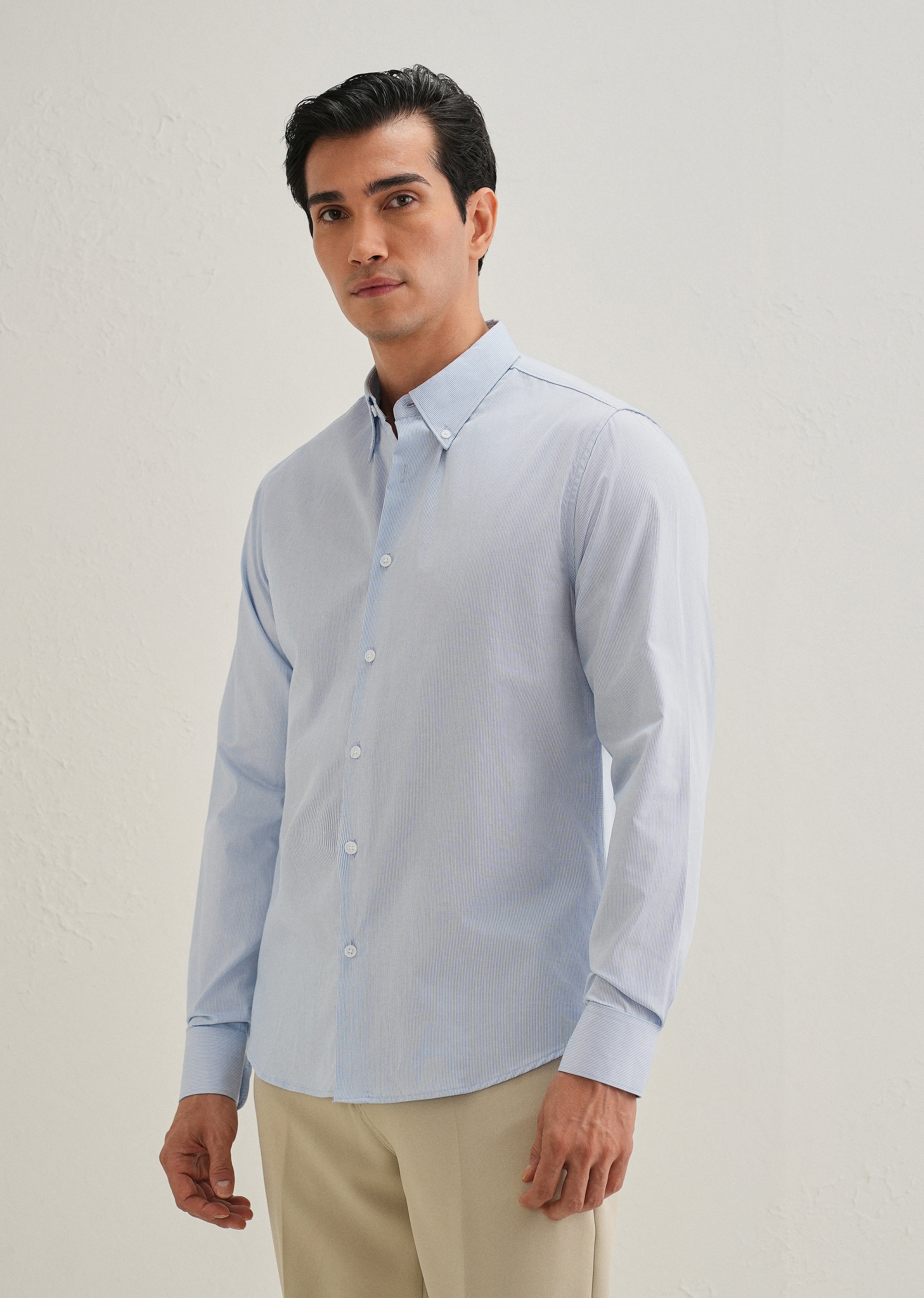 Blue Pin Striped Dobby Cotton Shirt