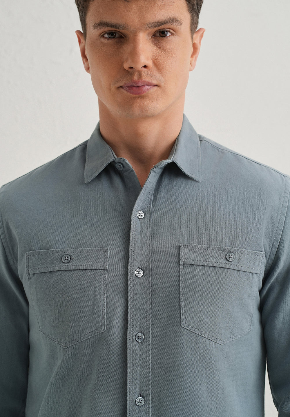 Blue Plain Double Pocket Shirt