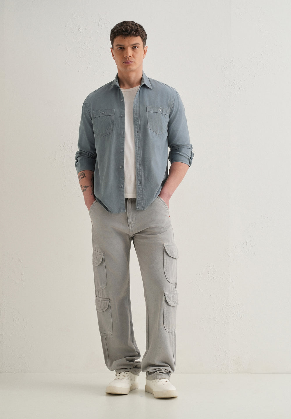 Blue Plain Double Pocket Shirt