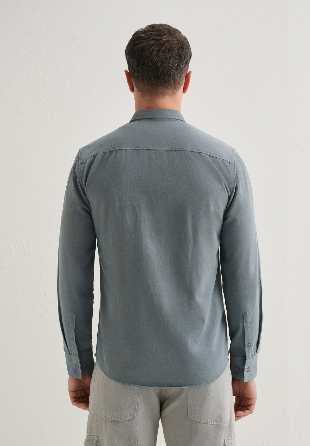 Blue Plain Double Pocket Shirt