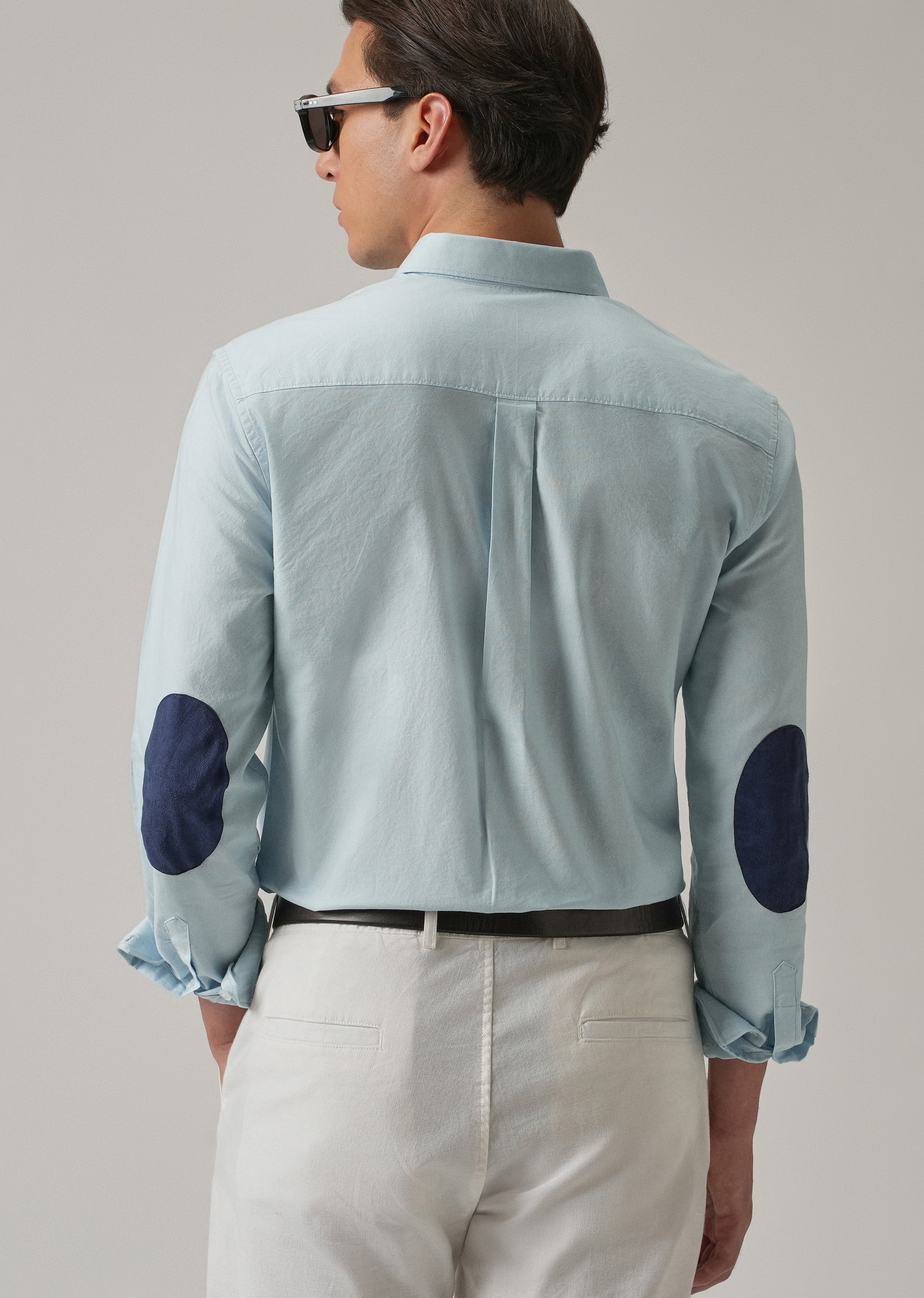 Blue Plain Elbow Patch Oxford Shirt