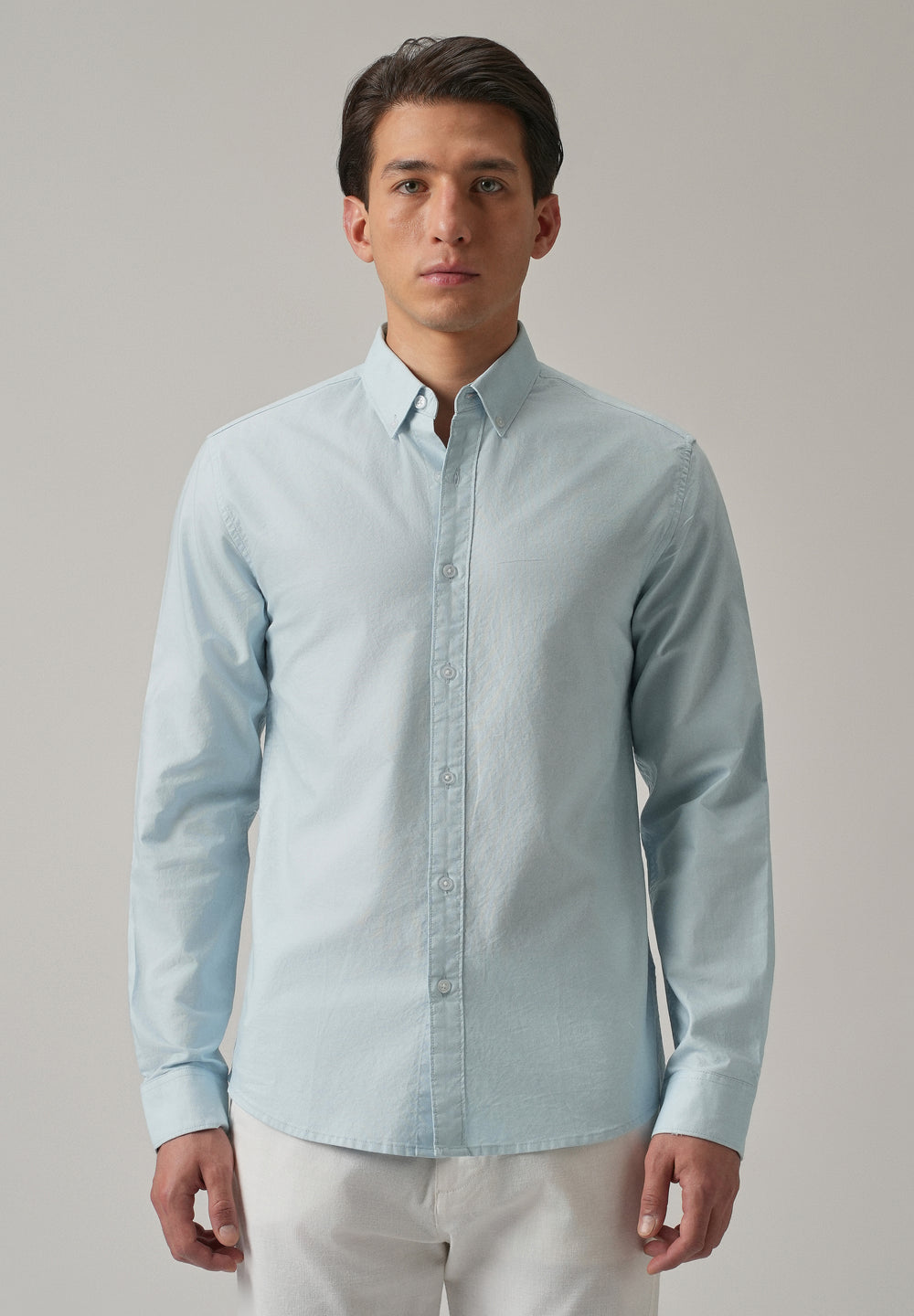 Blue Plain Elbow Patch Oxford Shirt