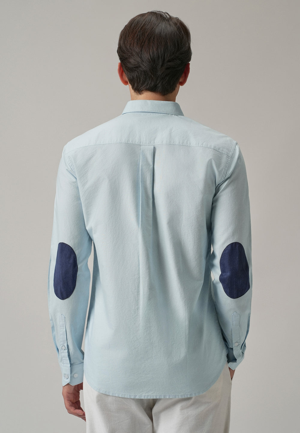 Blue Plain Elbow Patch Oxford Shirt