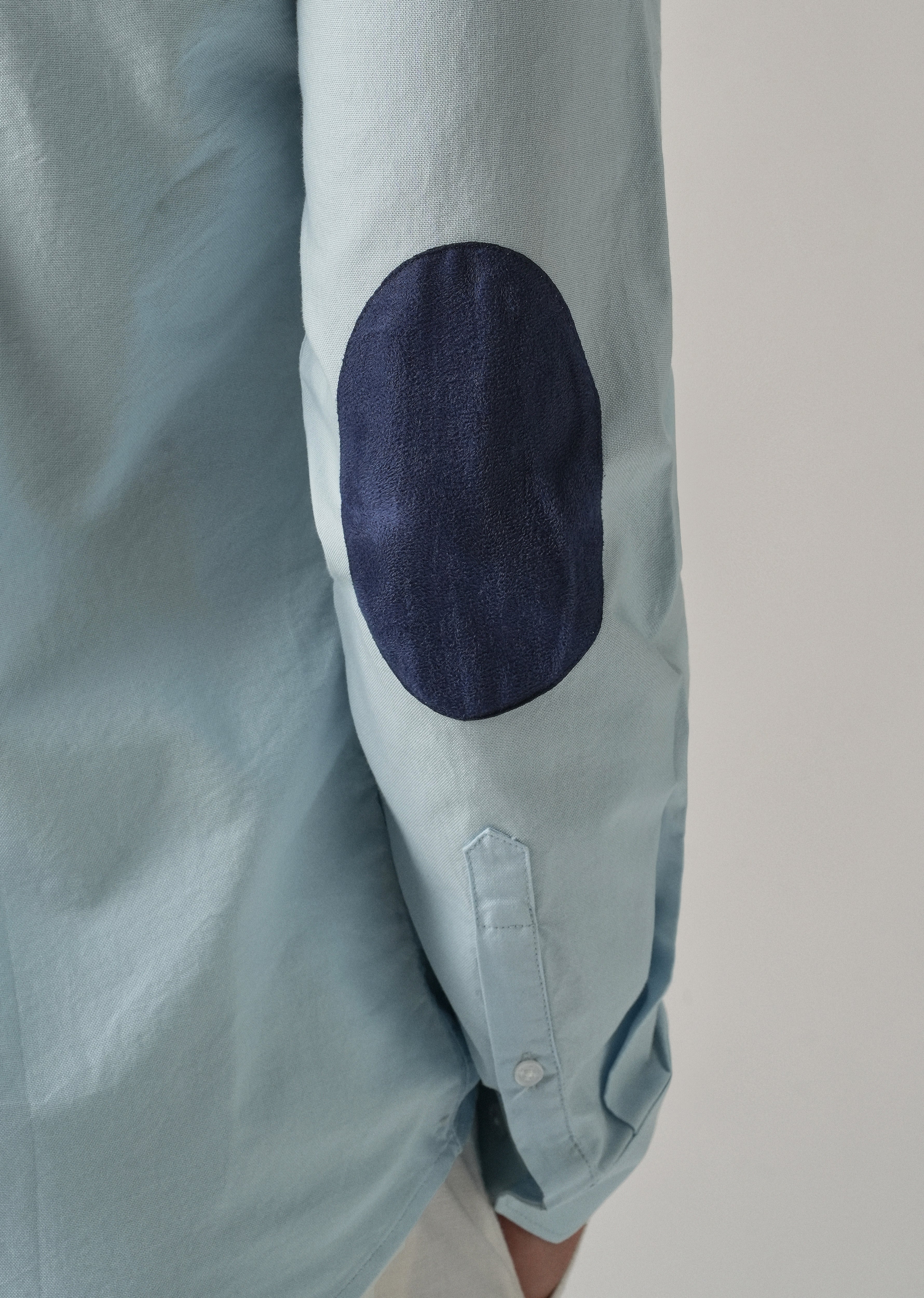 Blue Plain Elbow Patch Oxford Shirt