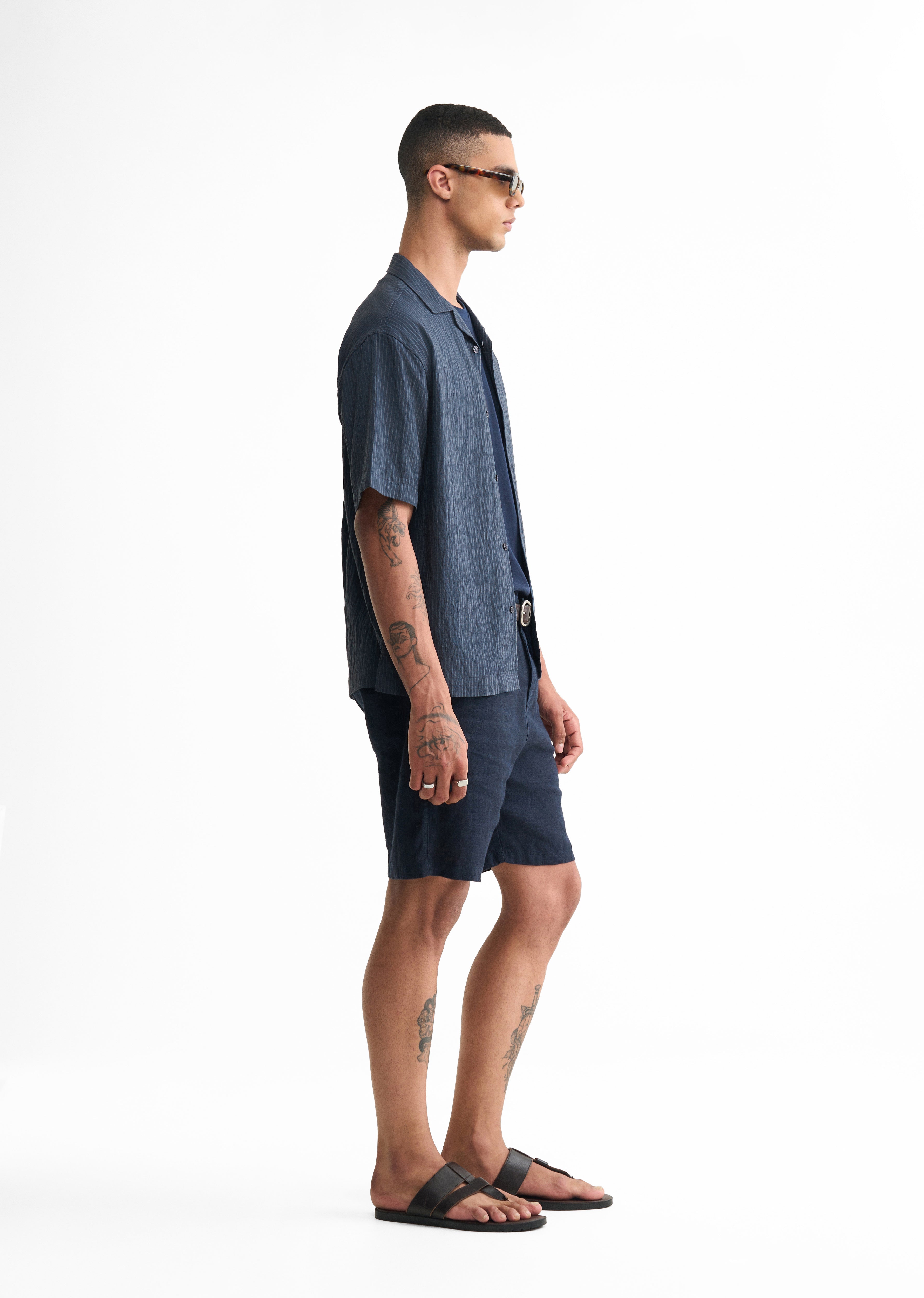 Blue Pleated-Back Stripe Shirt
