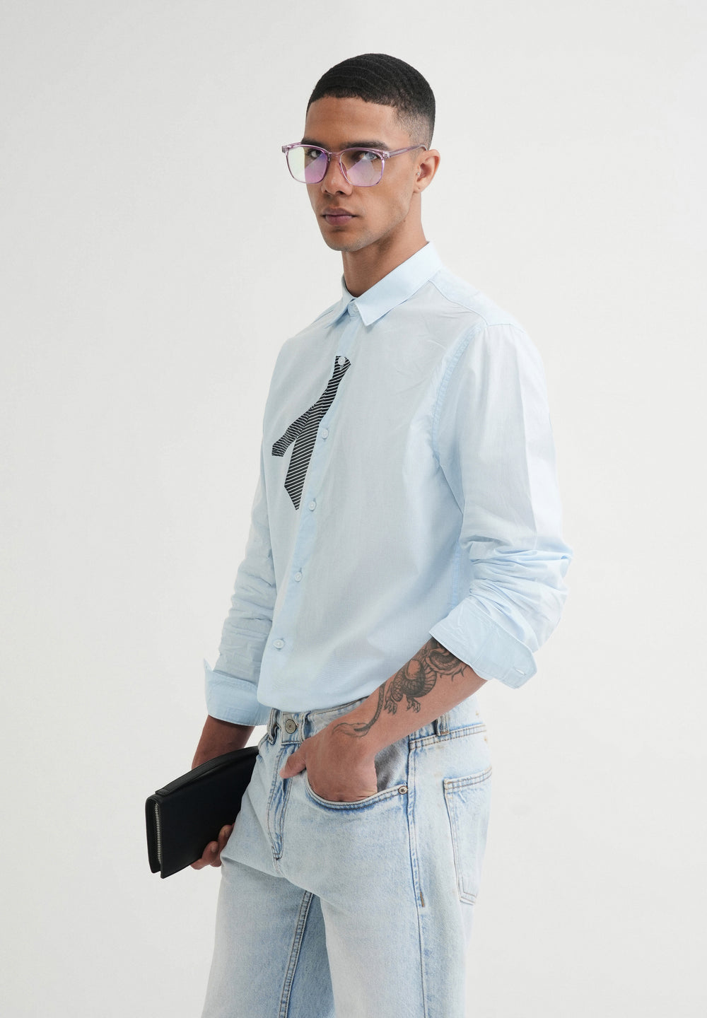 Blue Printed Cotton Shirt