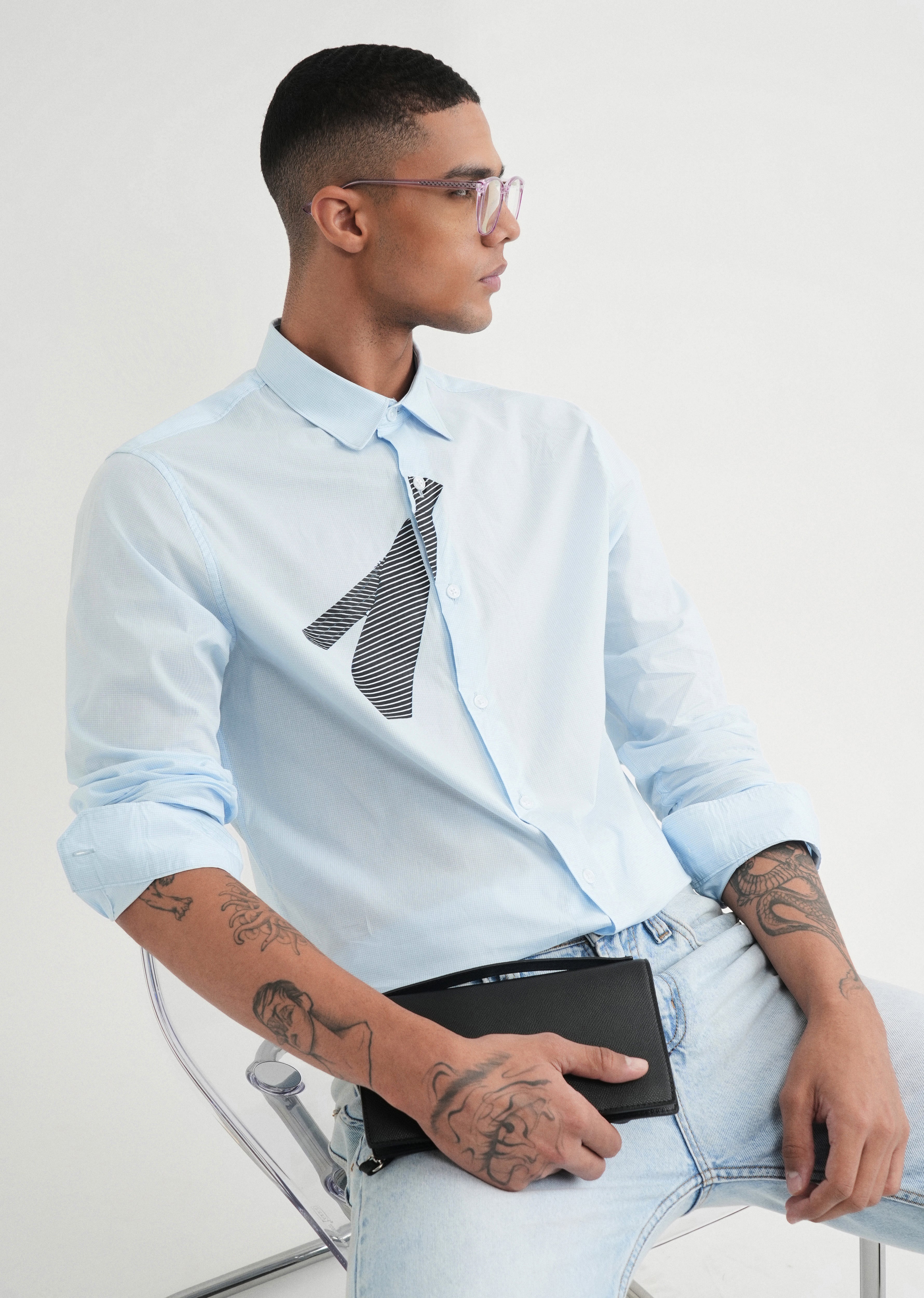 Blue Printed Cotton Shirt