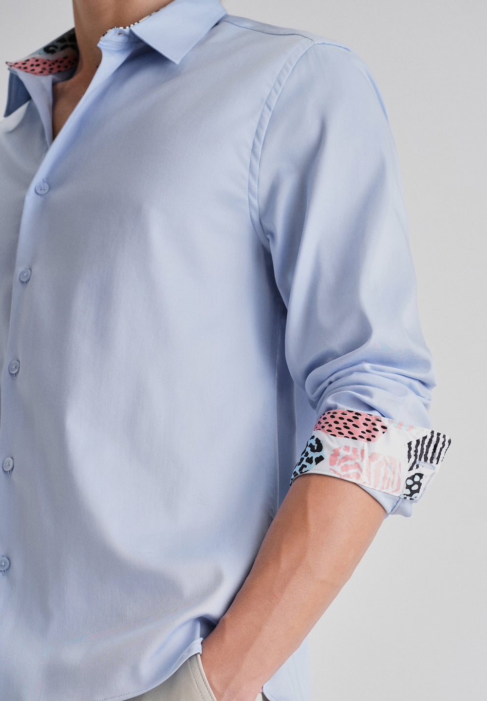 Blue Printed Cuff Shirt