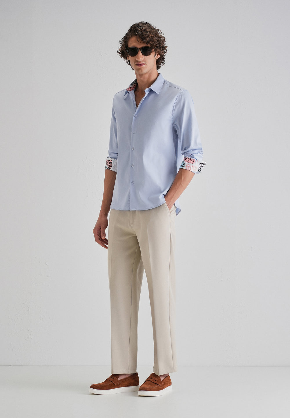 Blue Printed Cuff Shirt