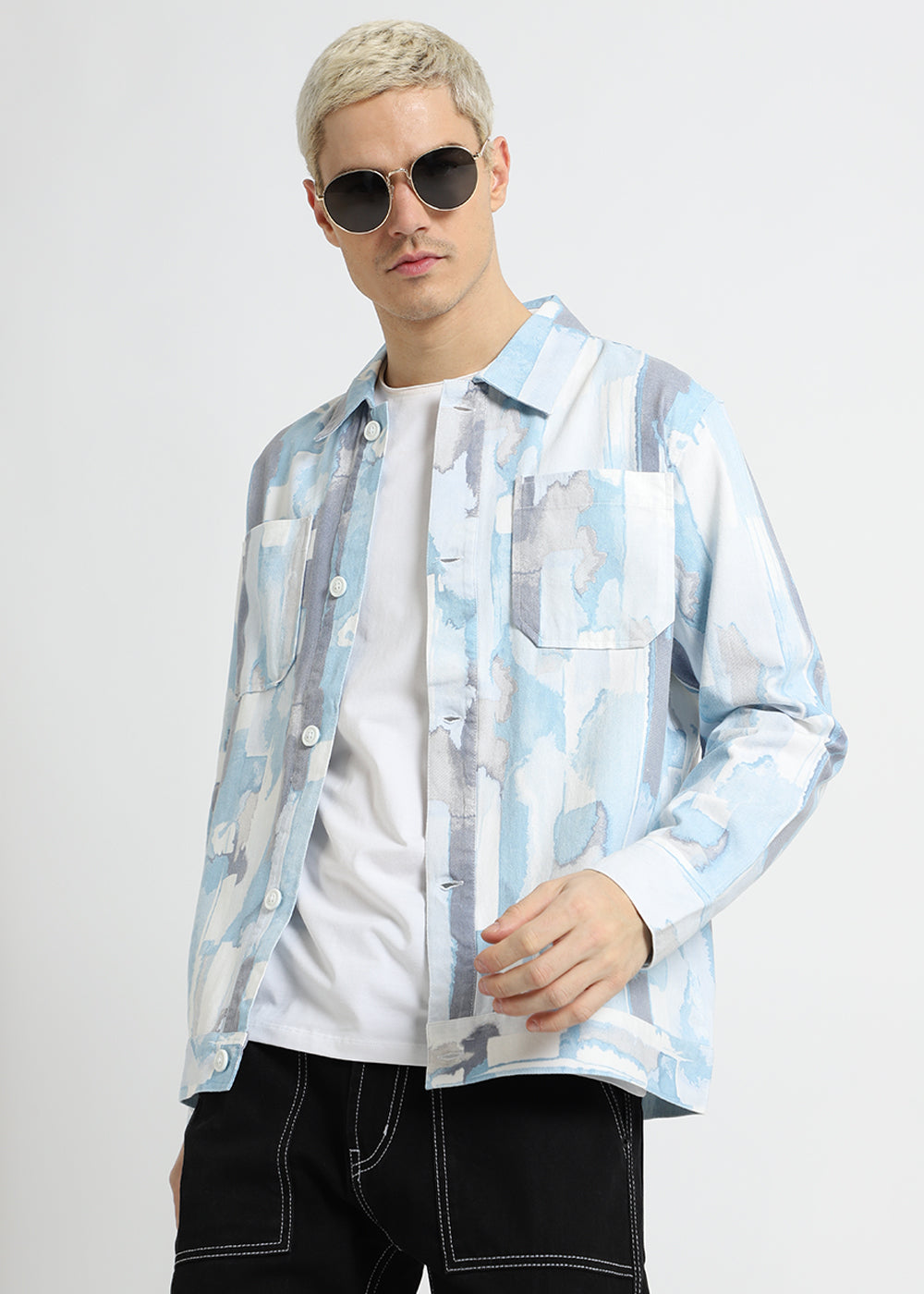 Pastel Blue Printed Summer Jacket