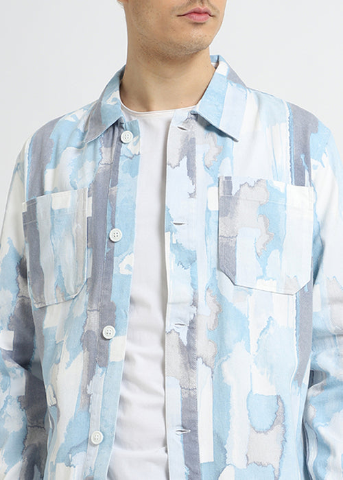 Pastel Blue Printed Summer Jacket