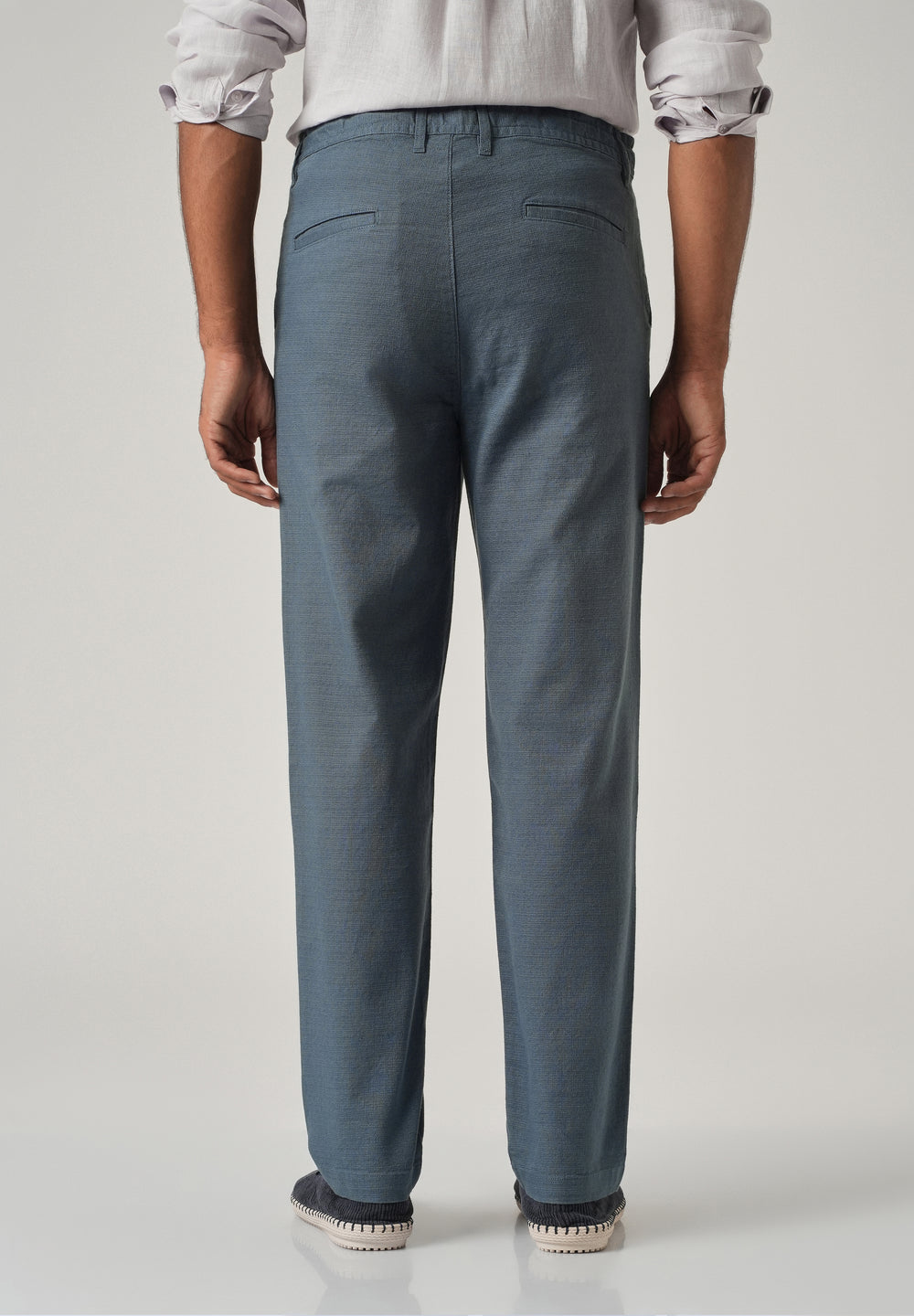Blue Linen-Look Cotton Trousers