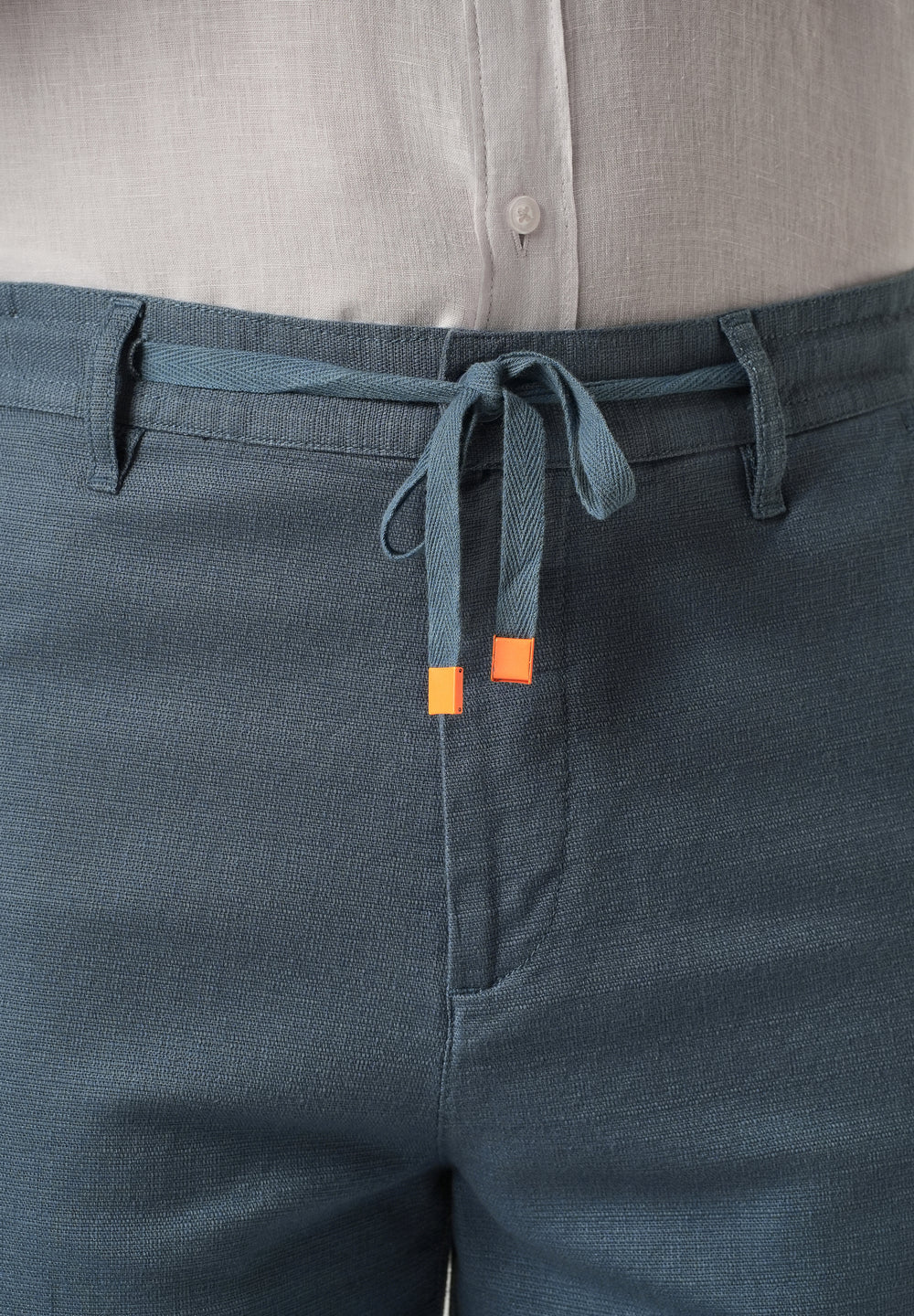 Blue Linen-Look Cotton Trousers
