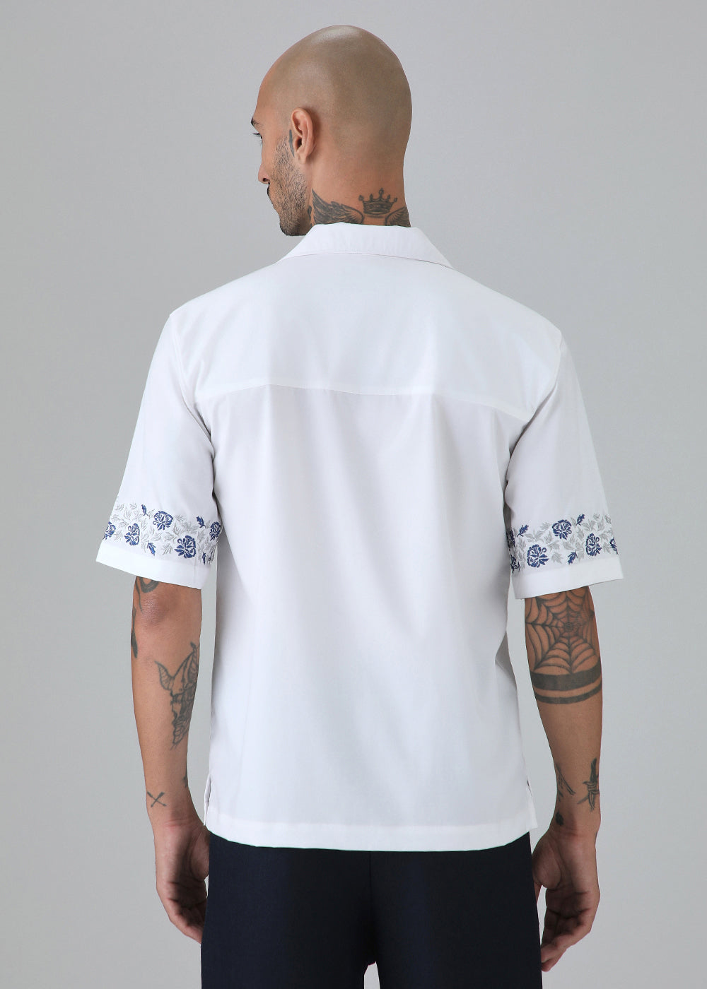 Blue Rose Embroidery White Shirt