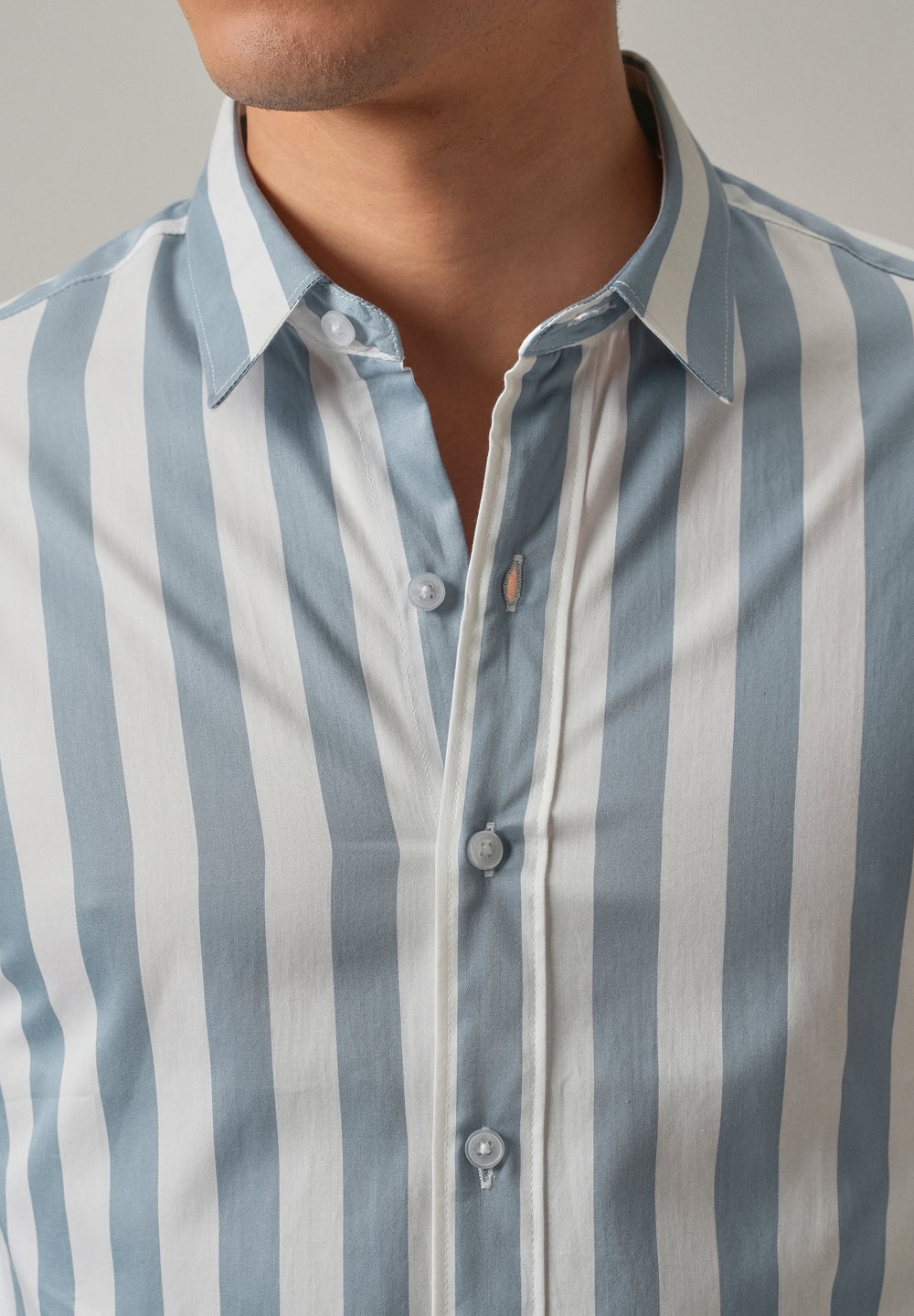 Blue Satin Striped Shirt