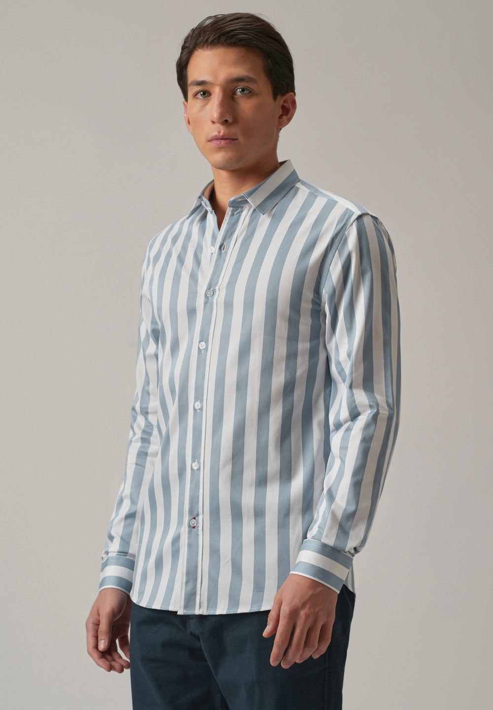 Blue Satin Striped Shirt