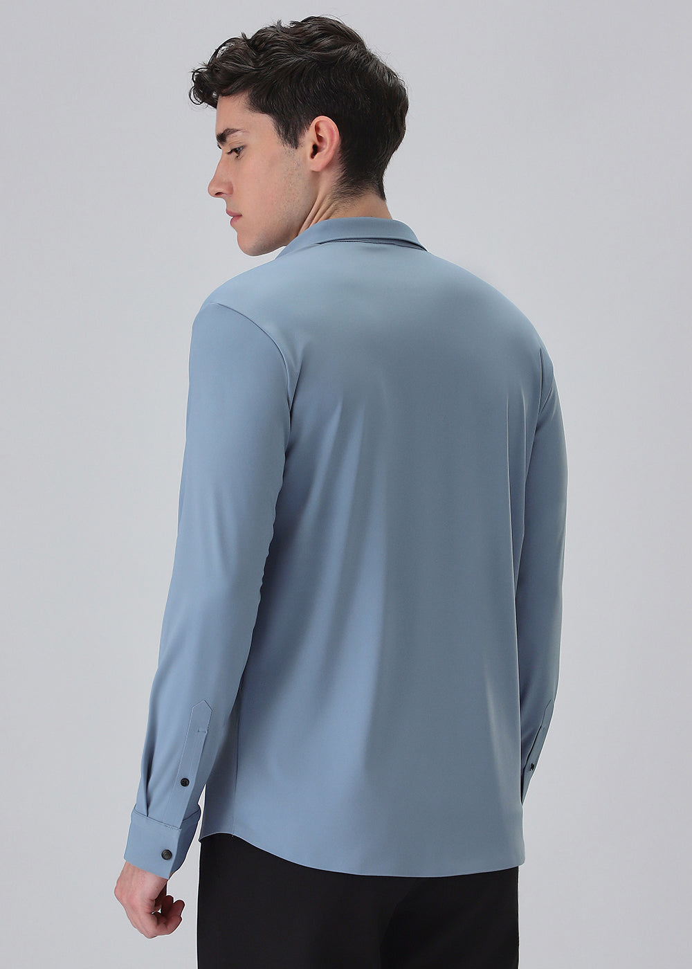 Blue Plain Stitchless Stretch Shirt
