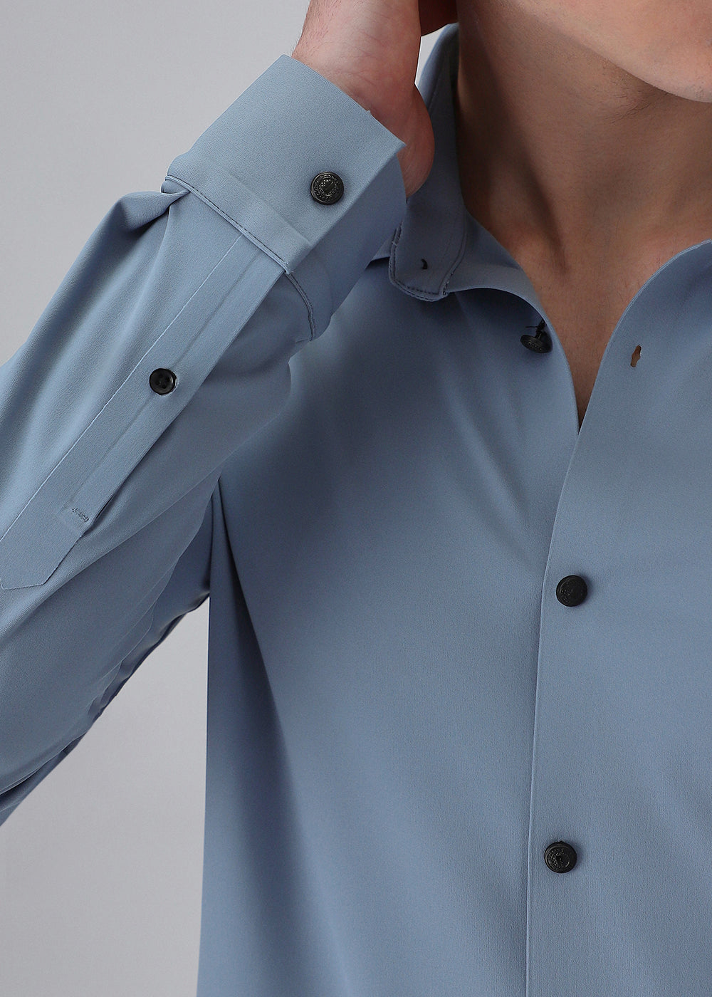 Blue Plain Stitchless Stretch Shirt