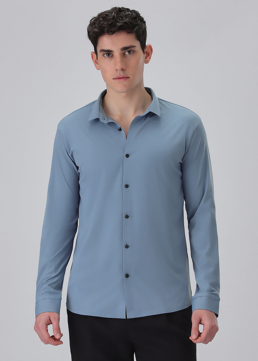 Blue Plain Stitchless Stretch Shirt