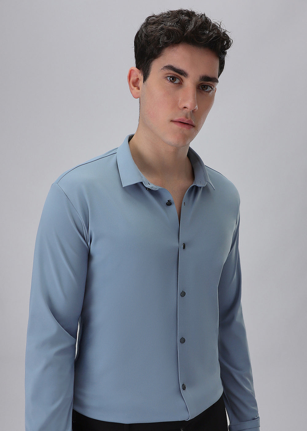 Blue Plain Stitchless Stretch Shirt