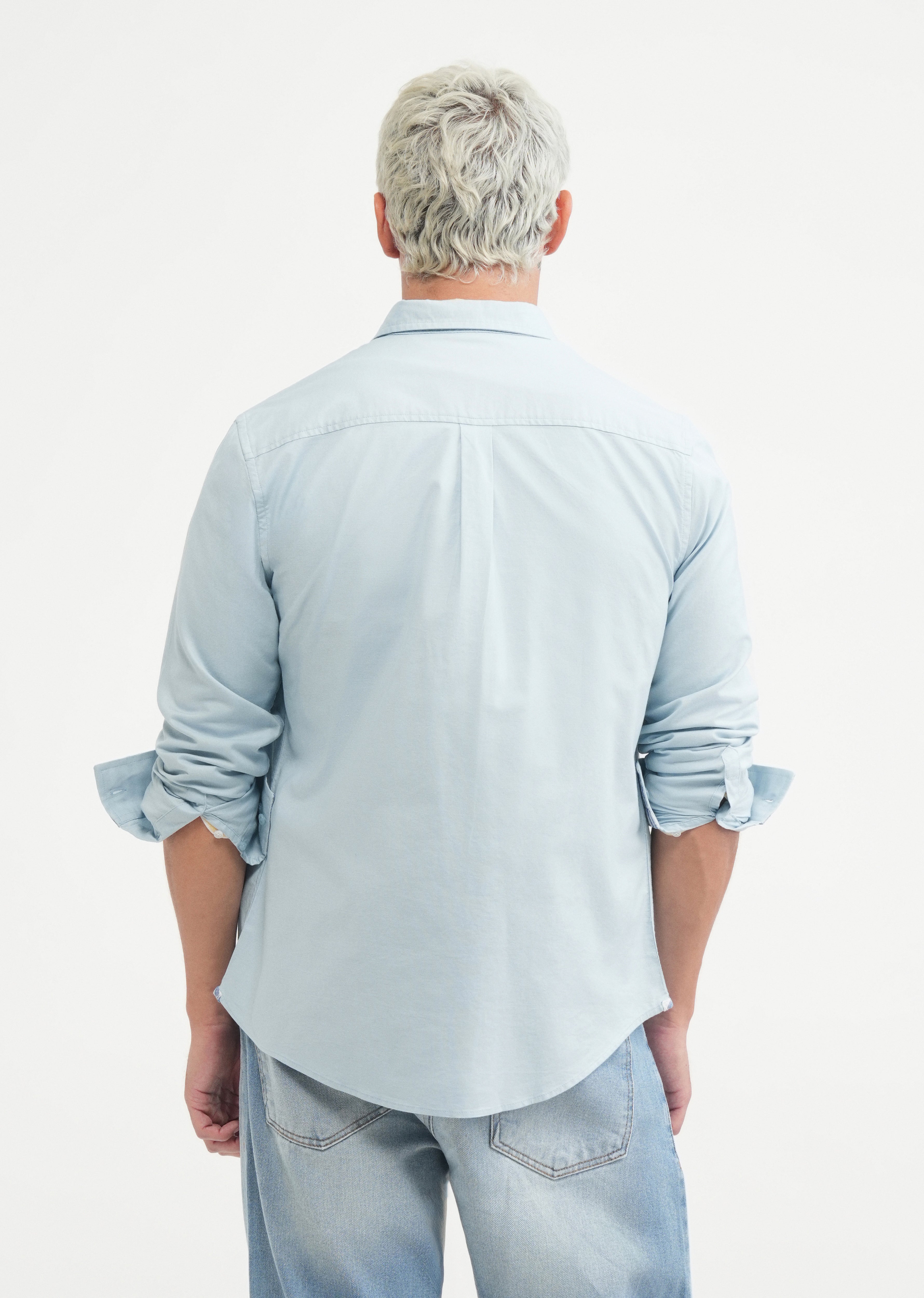 Blue Striped Placket Cotton Shirt