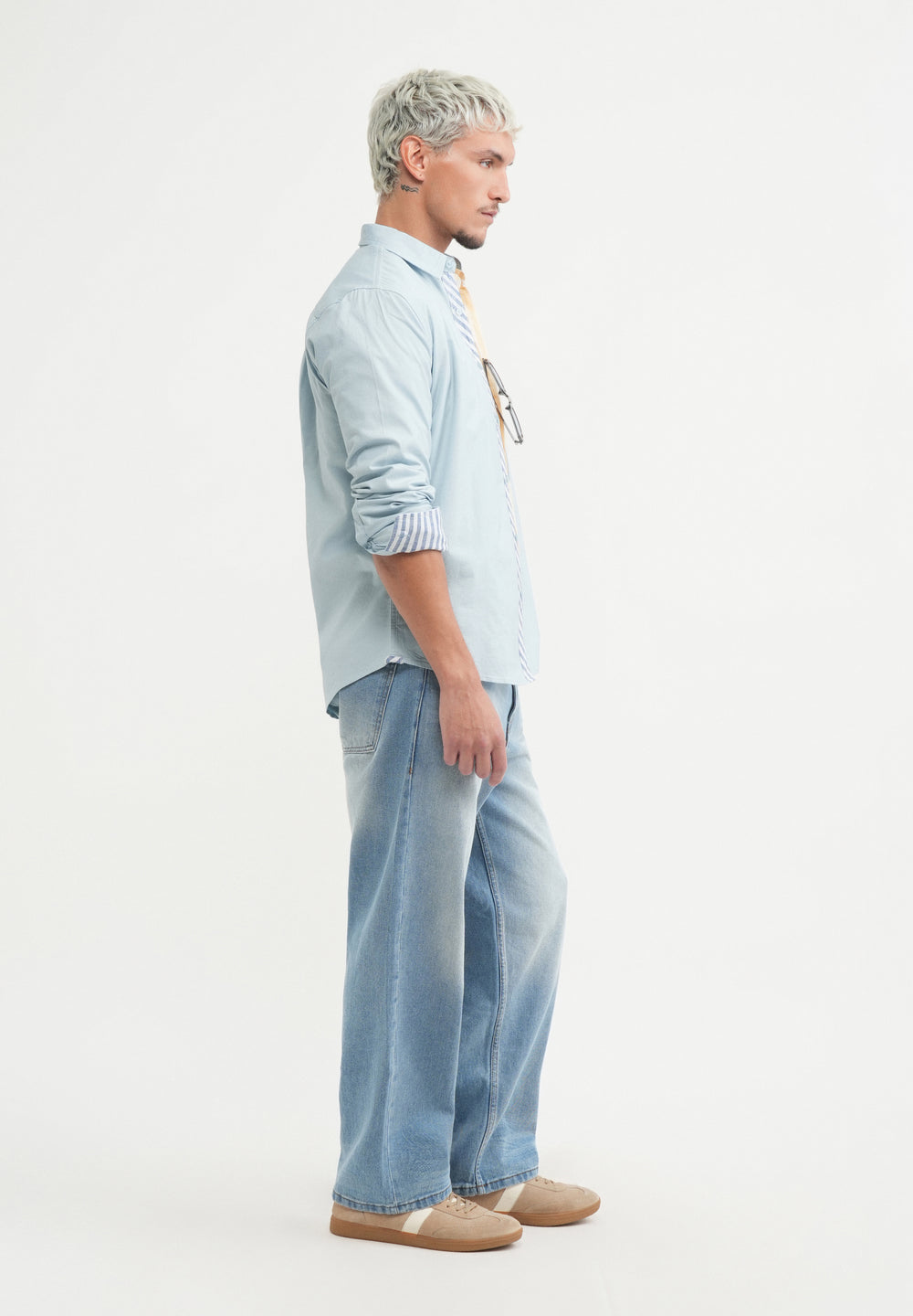 Blue Striped Placket Cotton Shirt