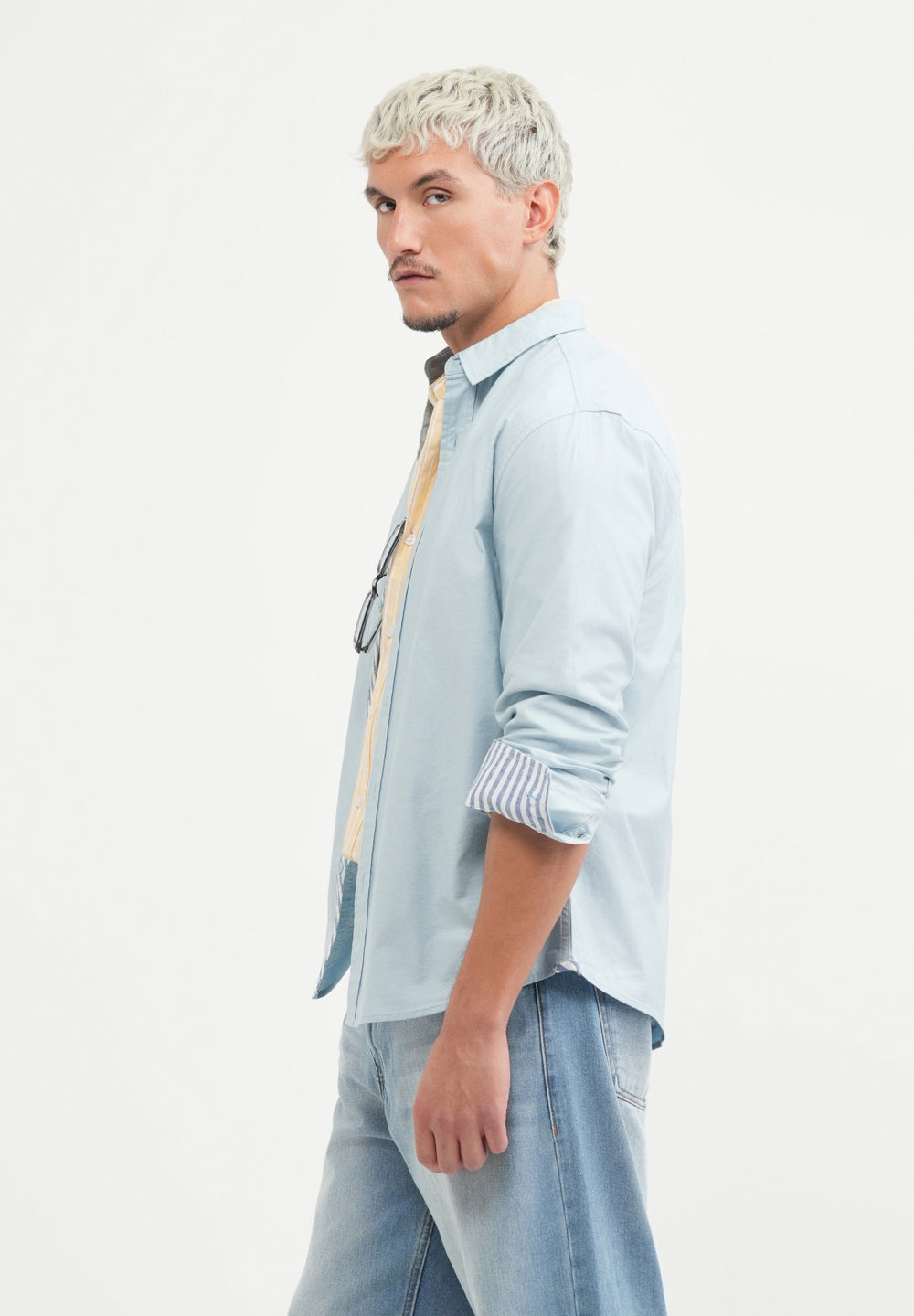 Blue Striped Placket Cotton Shirt