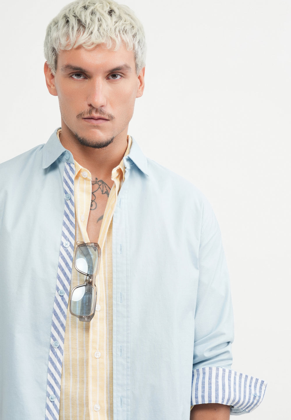 Blue Striped Placket Cotton Shirt