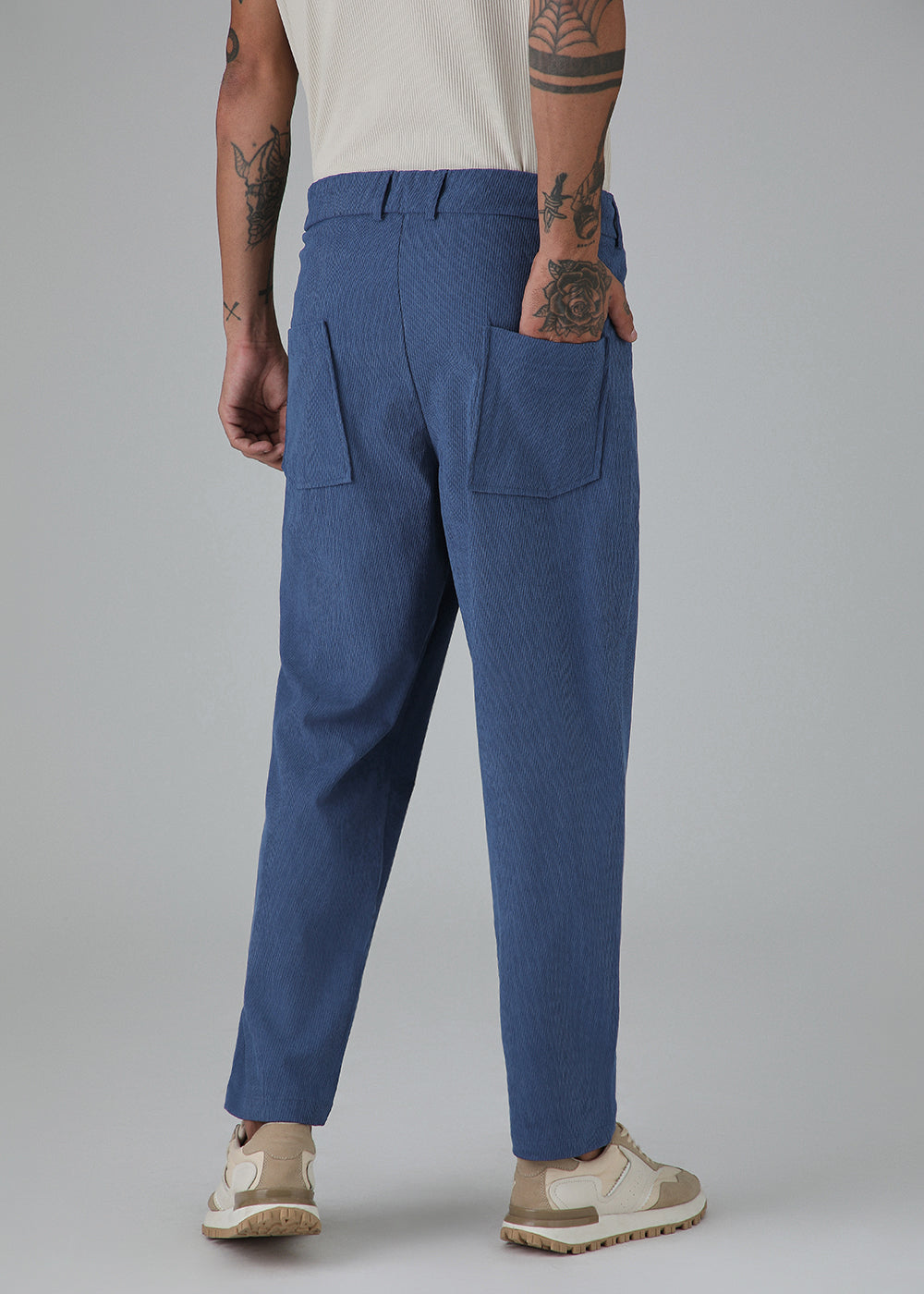 Blue Textured Corduroy Drawstring Pant