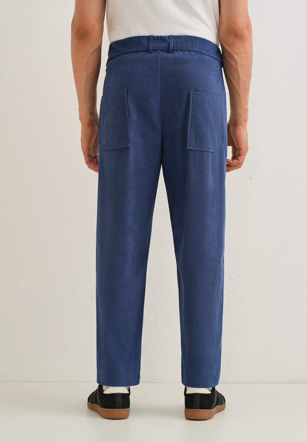 Blue Textured Corduroy Drawstring Pant