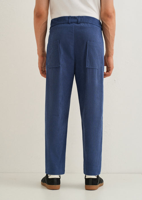 Blue Textured Corduroy Drawstring Pant