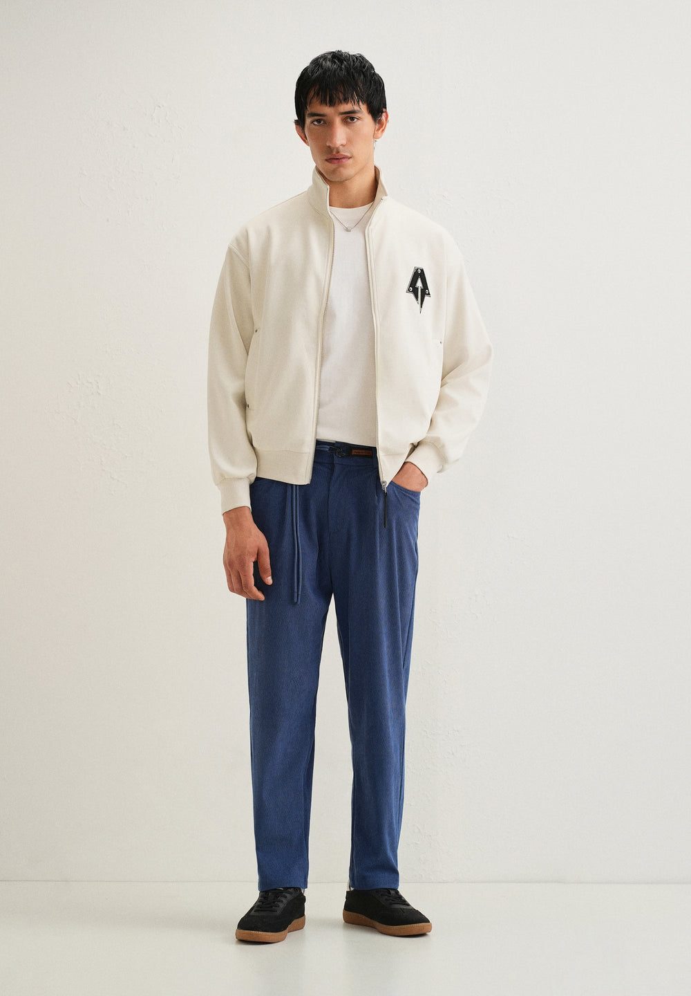 Blue Textured Corduroy Drawstring Pant
