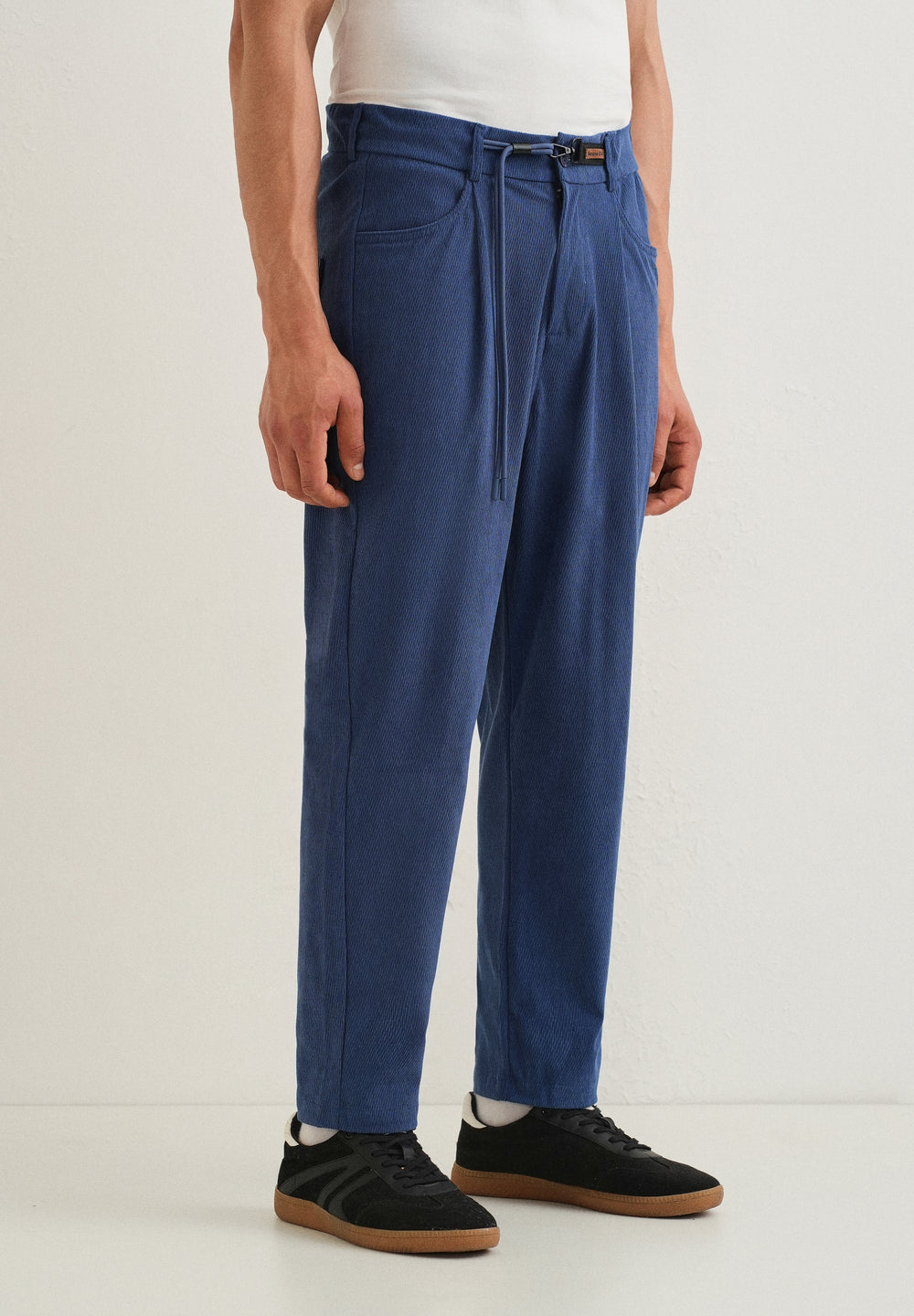 Blue Textured Corduroy Drawstring Pant