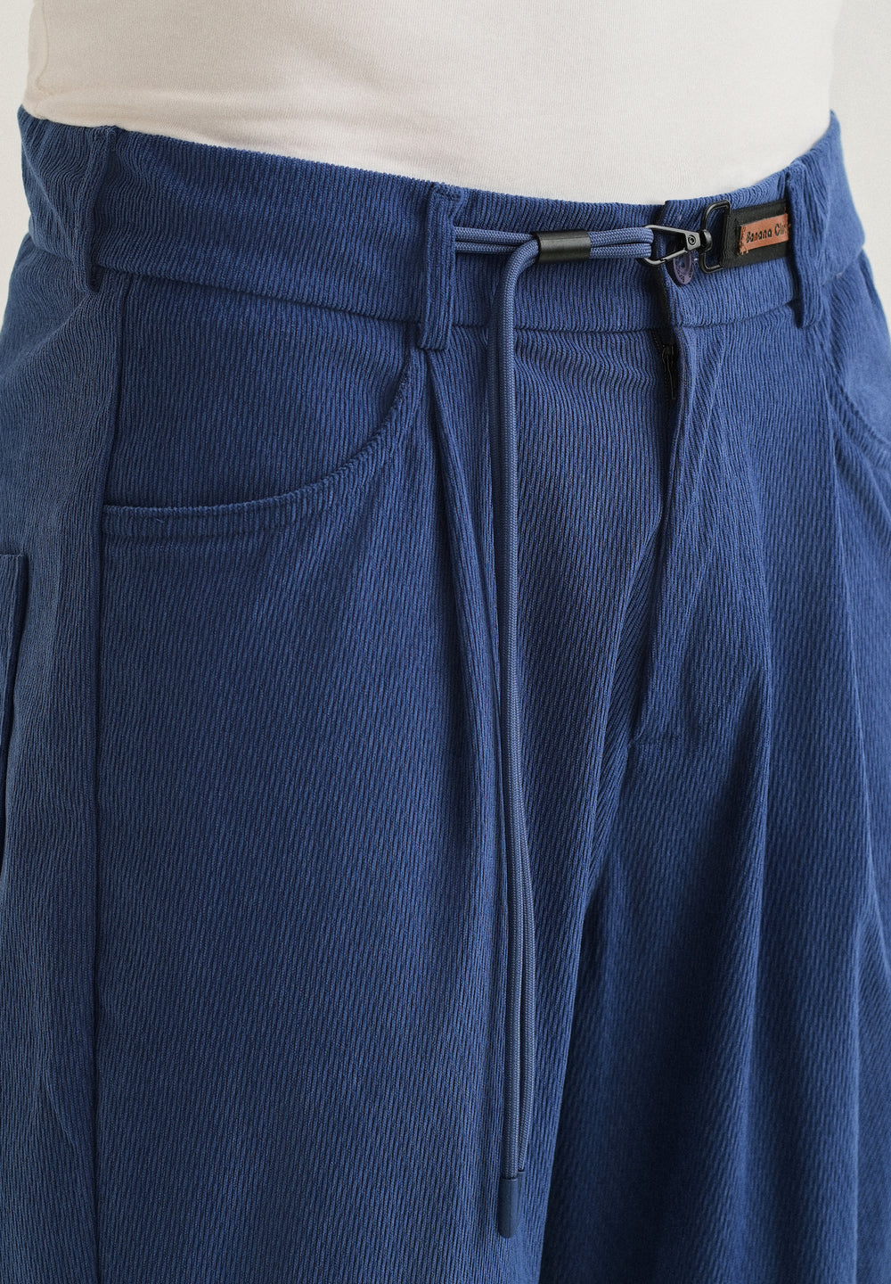 Blue Textured Corduroy Drawstring Pant