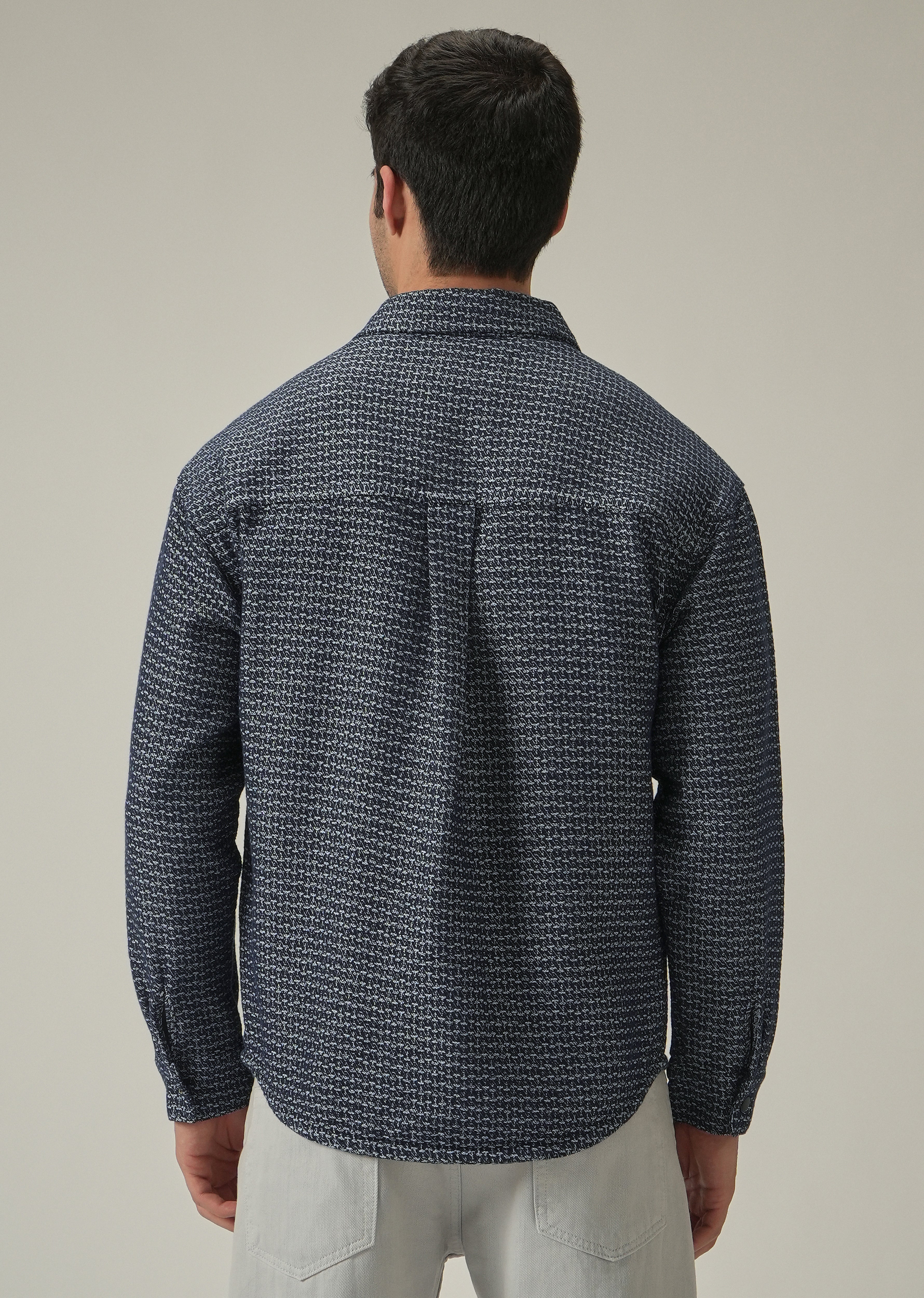 Blue Textured Denim Jacquard Jacket