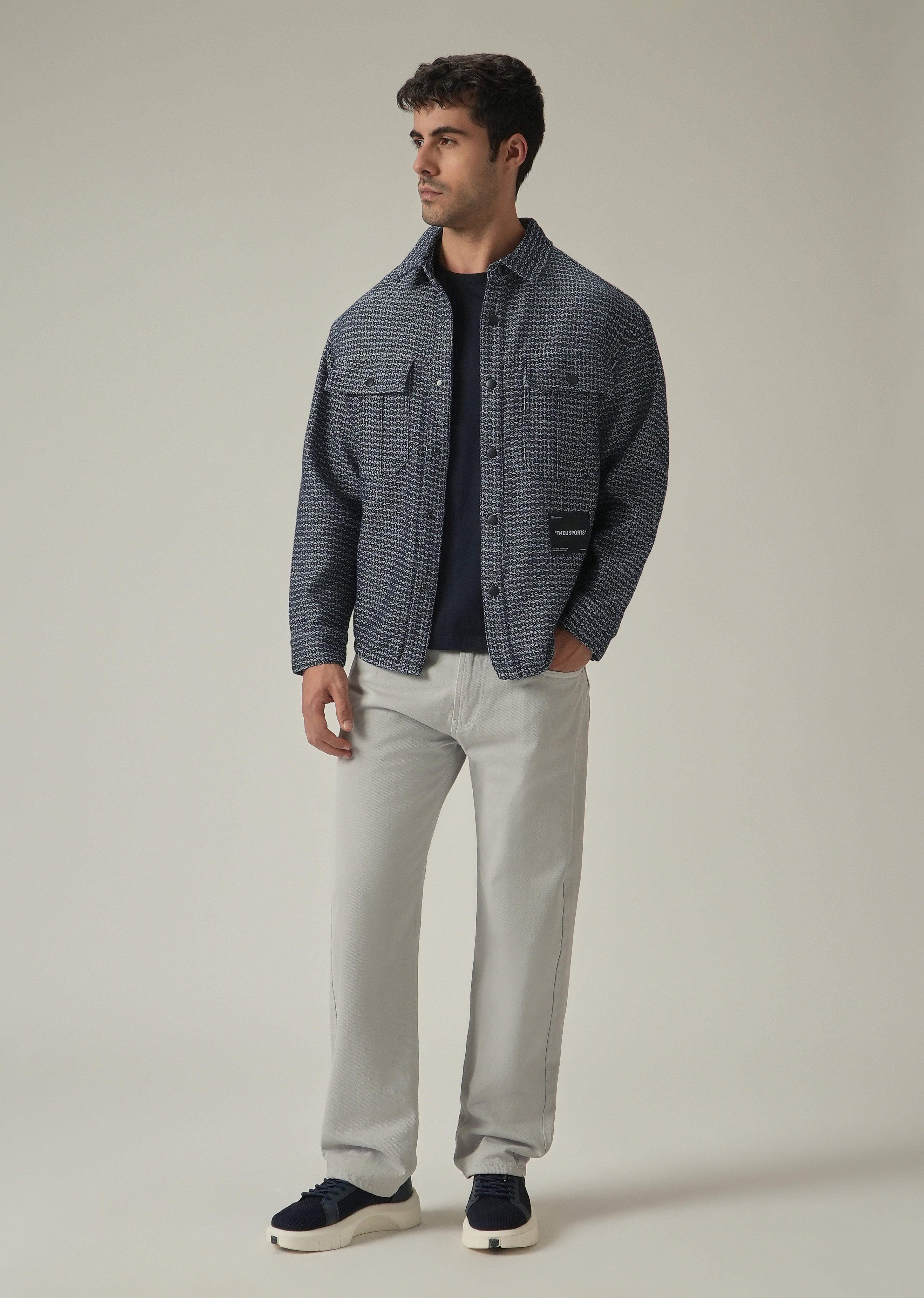 Blue Textured Denim Jacquard Jacket