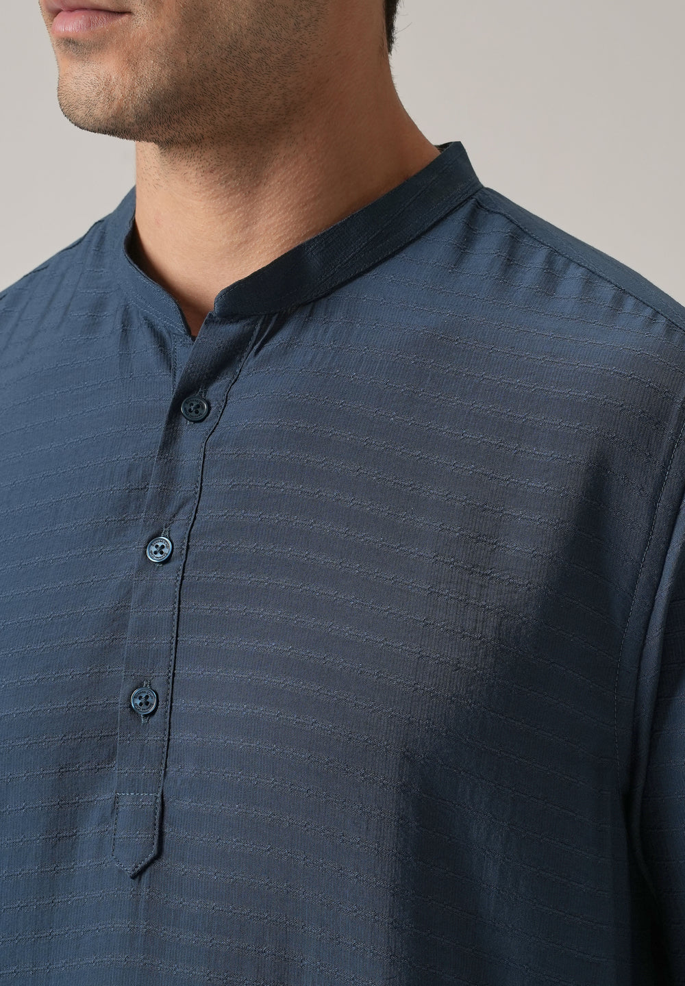 Blue Nylon Self Stripe Kurta