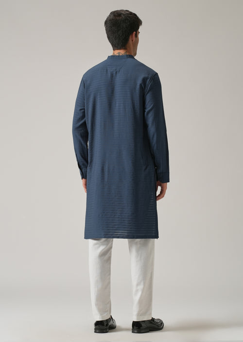 Blue Nylon Self Stripe Kurta