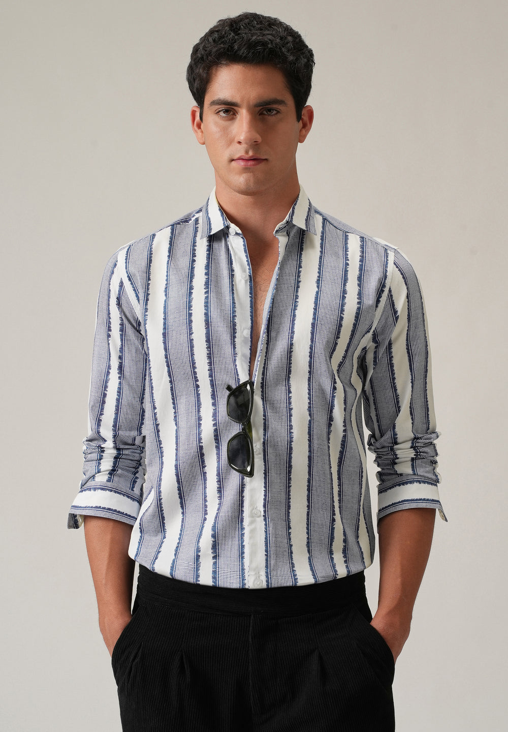 Blue Textured Stripe Print Shirt