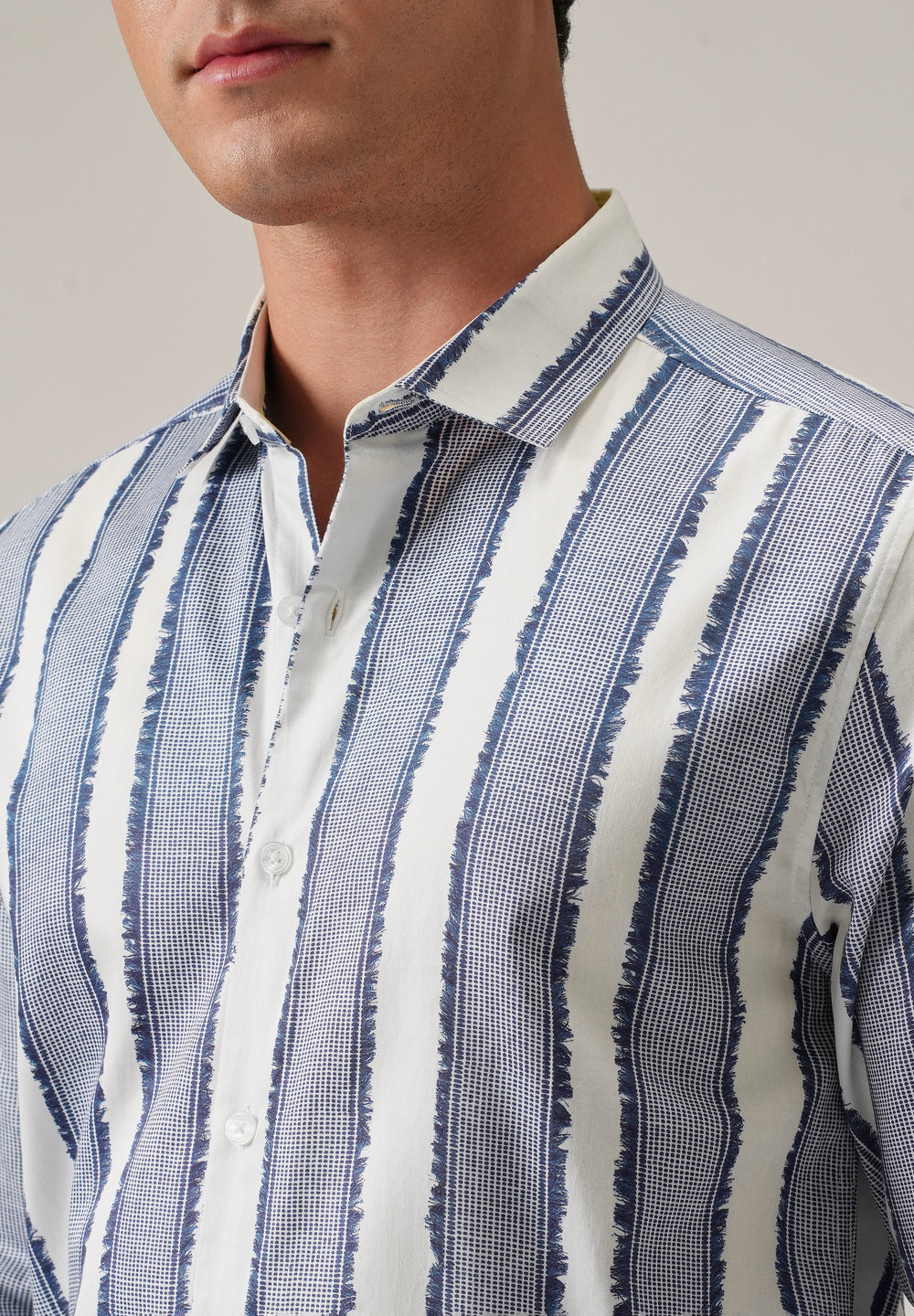 Blue Textured Stripe Print Shirt