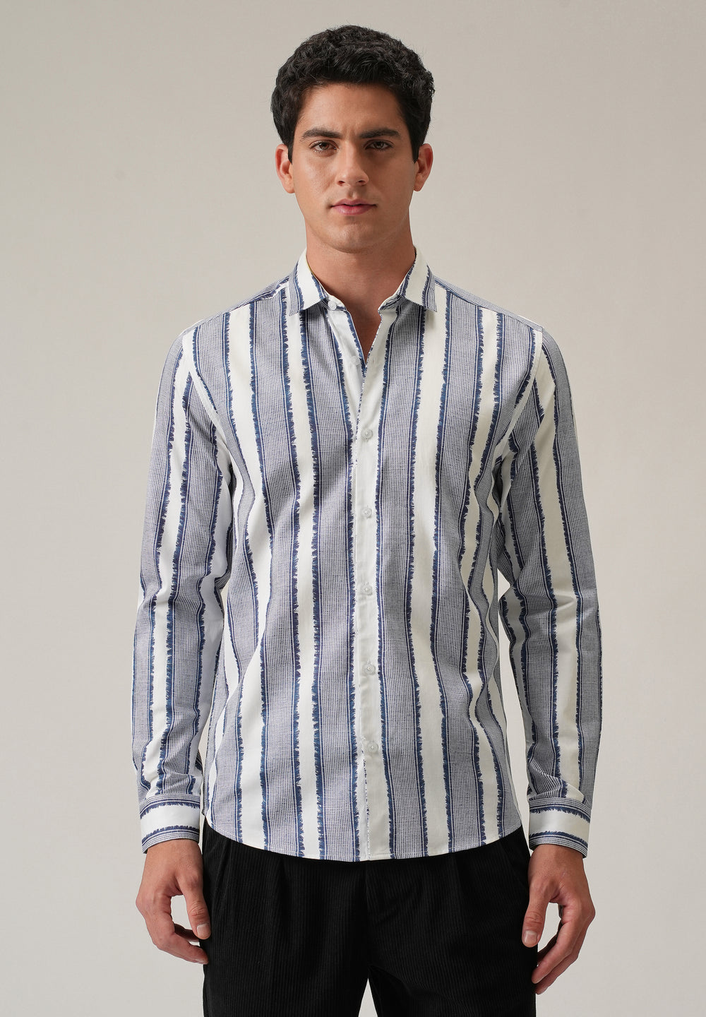 Blue Textured Stripe Print Shirt