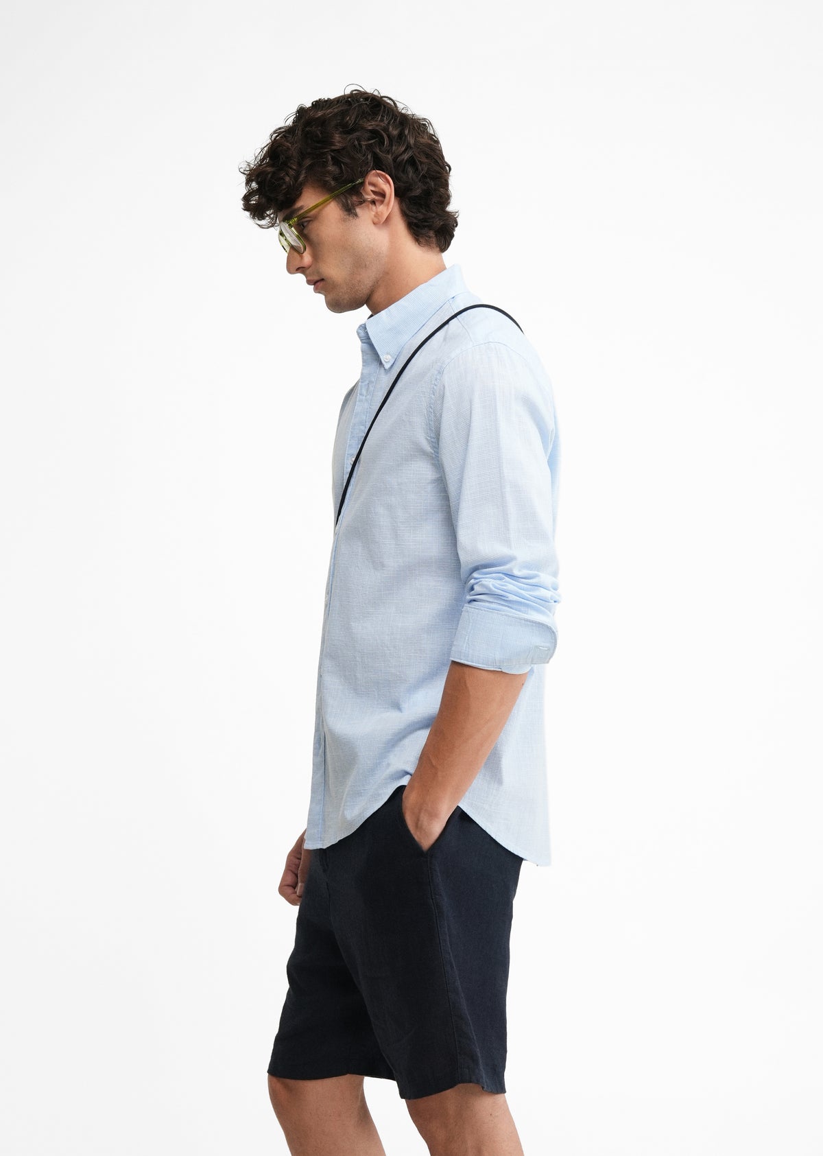 Blue Textured Weave Cotton Shirt