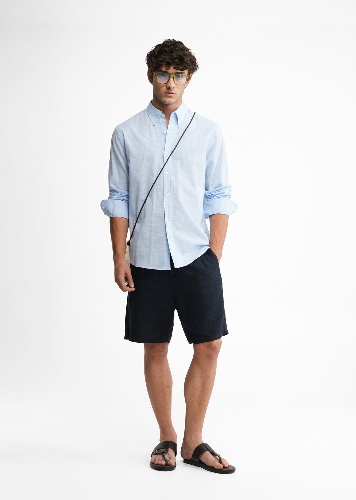 Blue Textured Weave Cotton Shirt
