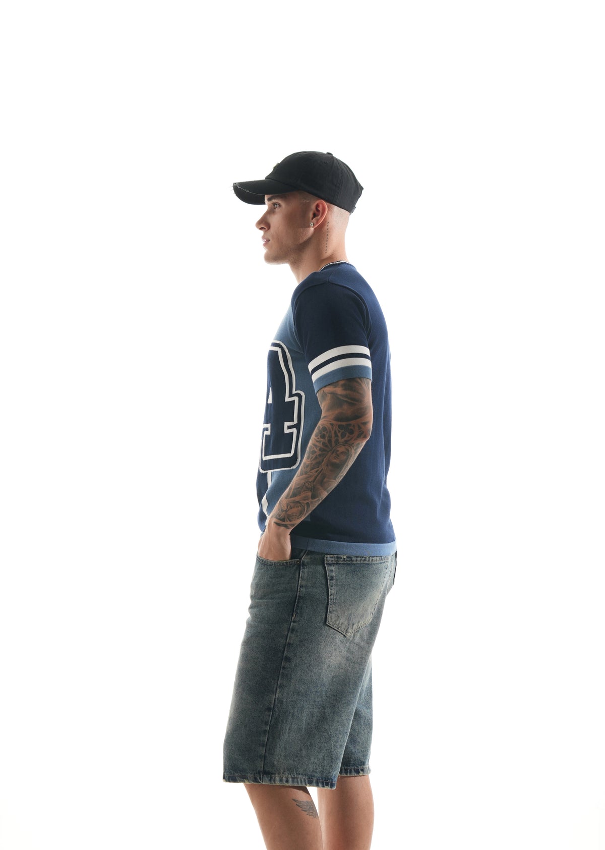 Blue Varsity Jacquard Knit T-shirt