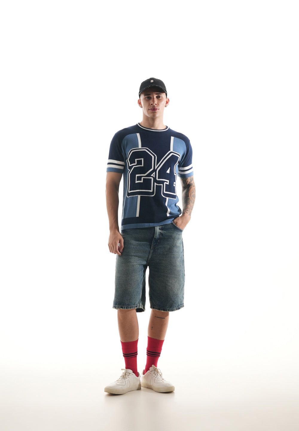 Blue Varsity Jacquard Knit T-shirt