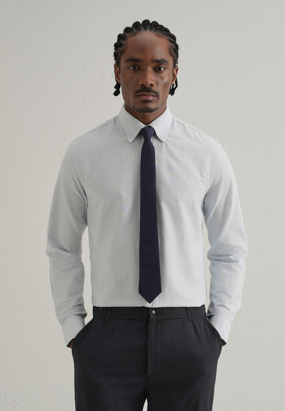 Blue Vertical Striped Cotton Shirt